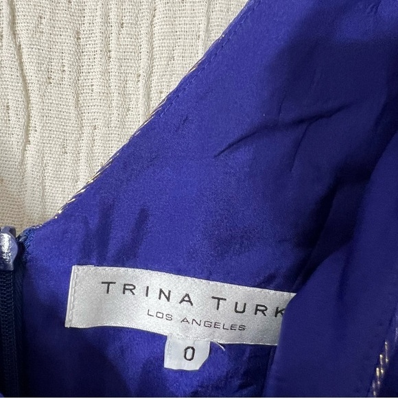 Trina Turk Metallic Silk Fit & Flare Cocktail Dress Blue Purple Size 0 - Picture 6 of 7